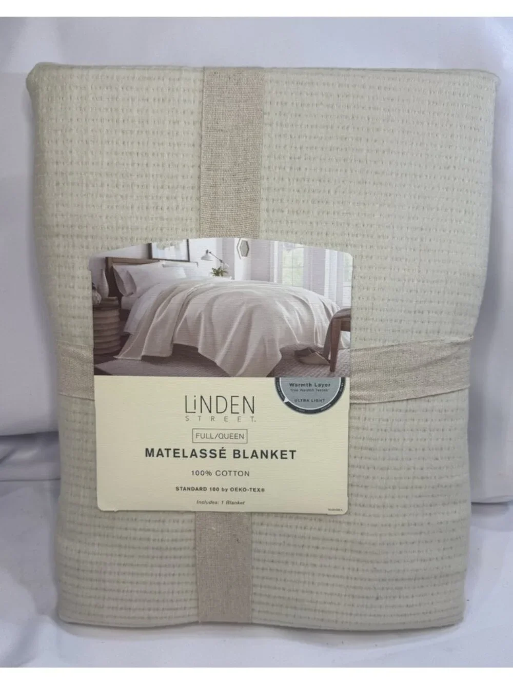 Linden Street Matelasse Full Queen Cotton Blanket Silver Beige Woven All Seasons